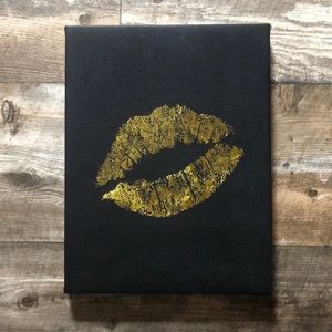 Black gold Lips kiss canvas Wall Decor